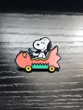 Snoopy Enamel Pin in Coral Car